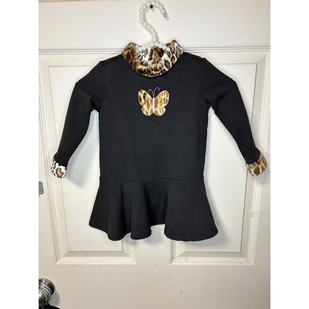 The Childrens Place Dress Toddler 2T Black New Leopard Faux Fur Capelet Set